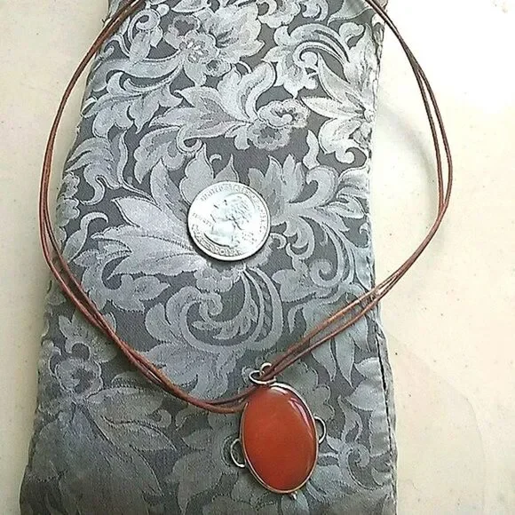 Artisan Natural Carnelian Stone Pendant Necklace - Picture 4 of 4